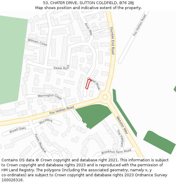 53, CHATER DRIVE, SUTTON COLDFIELD, B76 2BJ: Location map and indicative extent of plot