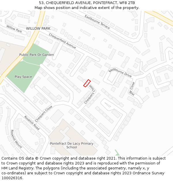 53, CHEQUERFIELD AVENUE, PONTEFRACT, WF8 2TB: Location map and indicative extent of plot