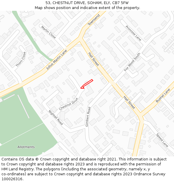 53, CHESTNUT DRIVE, SOHAM, ELY, CB7 5FW: Location map and indicative extent of plot