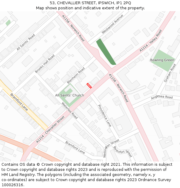 53, CHEVALLIER STREET, IPSWICH, IP1 2PQ: Location map and indicative extent of plot