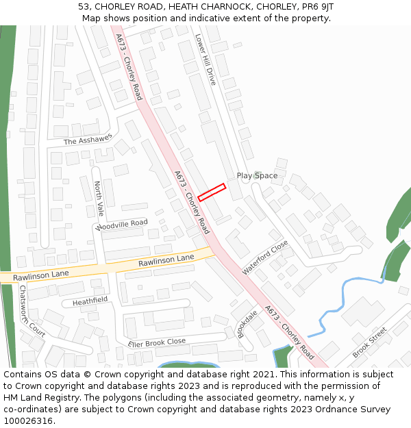 53, CHORLEY ROAD, HEATH CHARNOCK, CHORLEY, PR6 9JT: Location map and indicative extent of plot