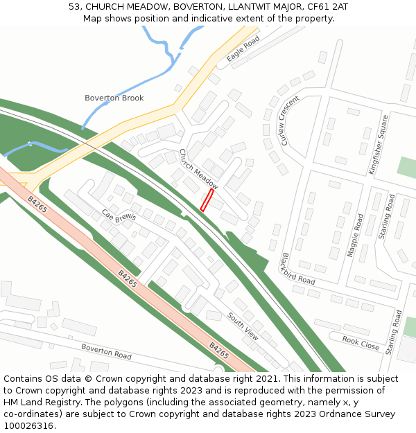 53, CHURCH MEADOW, BOVERTON, LLANTWIT MAJOR, CF61 2AT: Location map and indicative extent of plot