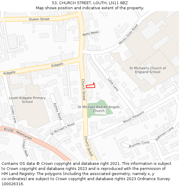 53, CHURCH STREET, LOUTH, LN11 9BZ: Location map and indicative extent of plot
