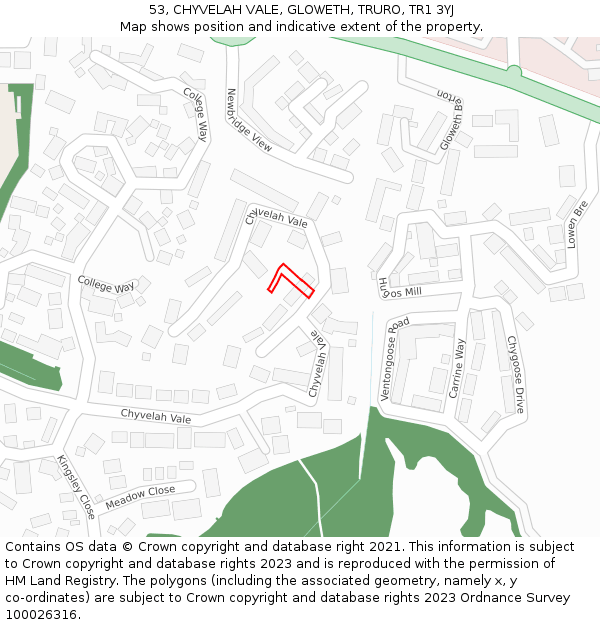 53, CHYVELAH VALE, GLOWETH, TRURO, TR1 3YJ: Location map and indicative extent of plot