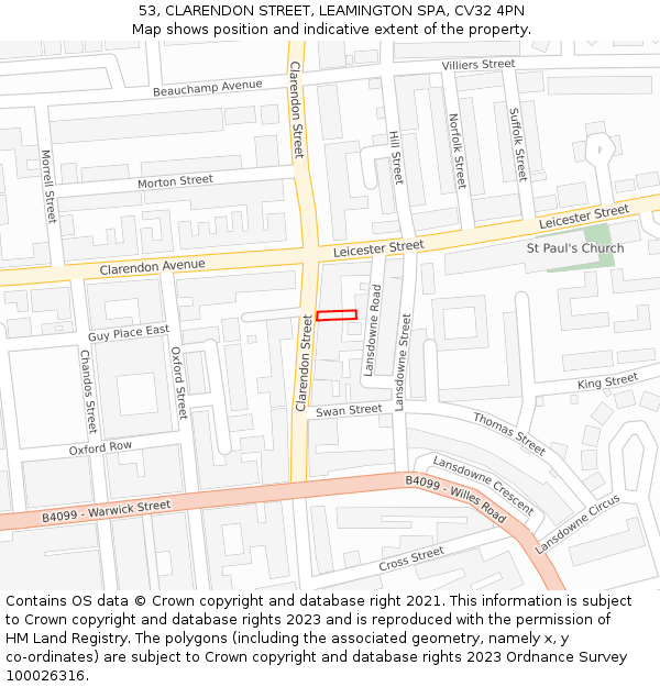 53, CLARENDON STREET, LEAMINGTON SPA, CV32 4PN: Location map and indicative extent of plot