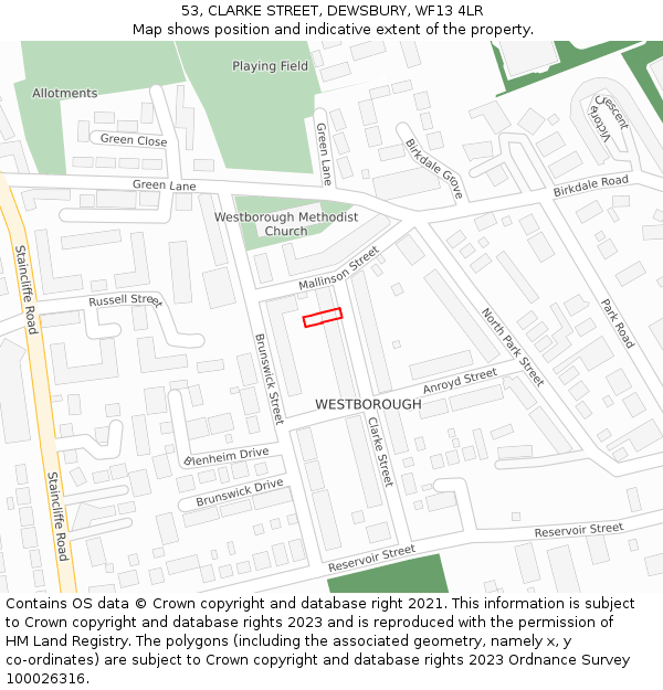 53, CLARKE STREET, DEWSBURY, WF13 4LR: Location map and indicative extent of plot