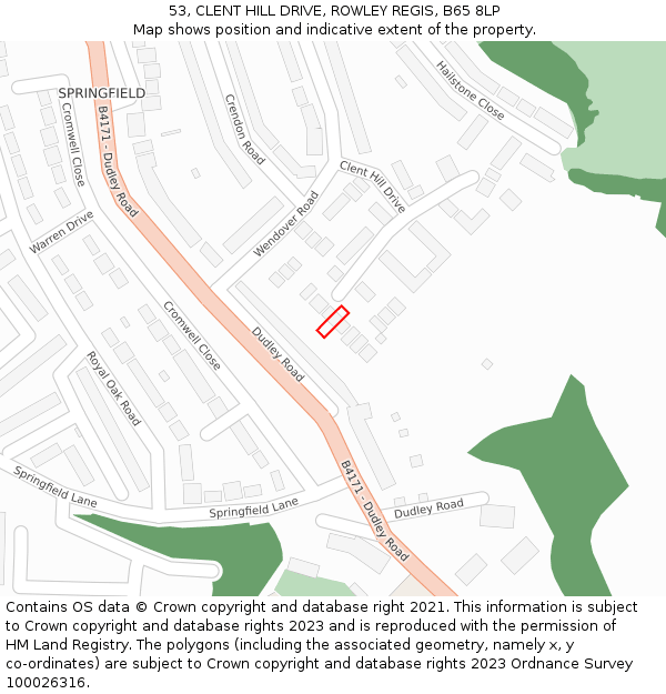53, CLENT HILL DRIVE, ROWLEY REGIS, B65 8LP: Location map and indicative extent of plot