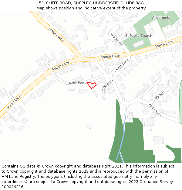 53, CLIFFE ROAD, SHEPLEY, HUDDERSFIELD, HD8 8AG: Location map and indicative extent of plot