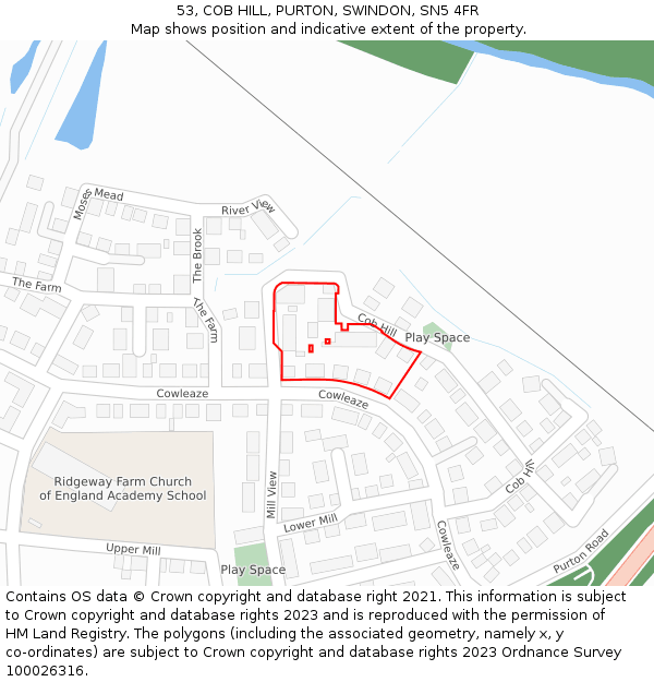53, COB HILL, PURTON, SWINDON, SN5 4FR: Location map and indicative extent of plot