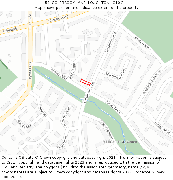 53, COLEBROOK LANE, LOUGHTON, IG10 2HL: Location map and indicative extent of plot