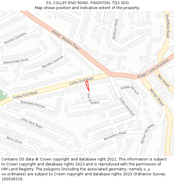 53, COLLEY END ROAD, PAIGNTON, TQ3 3DG: Location map and indicative extent of plot