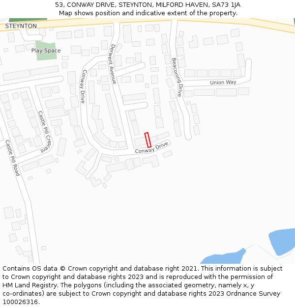 53, CONWAY DRIVE, STEYNTON, MILFORD HAVEN, SA73 1JA: Location map and indicative extent of plot