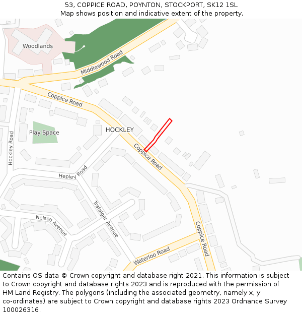 53, COPPICE ROAD, POYNTON, STOCKPORT, SK12 1SL: Location map and indicative extent of plot