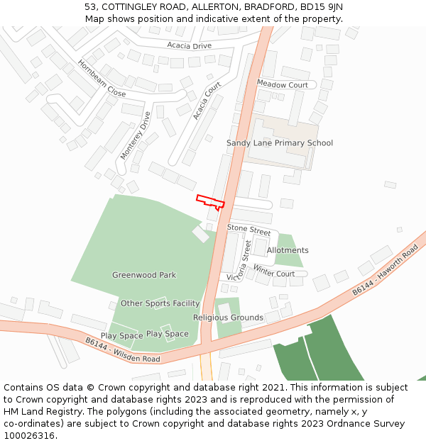 53, COTTINGLEY ROAD, ALLERTON, BRADFORD, BD15 9JN: Location map and indicative extent of plot