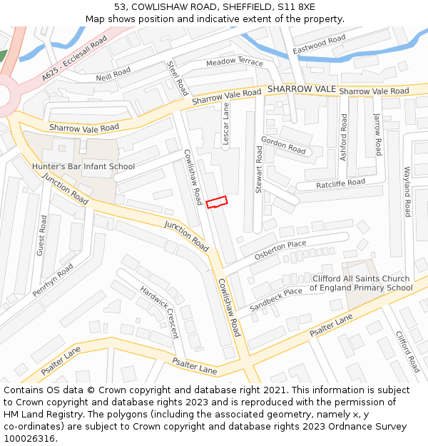 53, COWLISHAW ROAD, SHEFFIELD, S11 8XE: Location map and indicative extent of plot