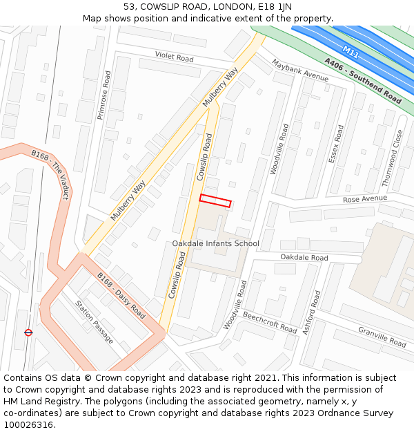 53, COWSLIP ROAD, LONDON, E18 1JN: Location map and indicative extent of plot