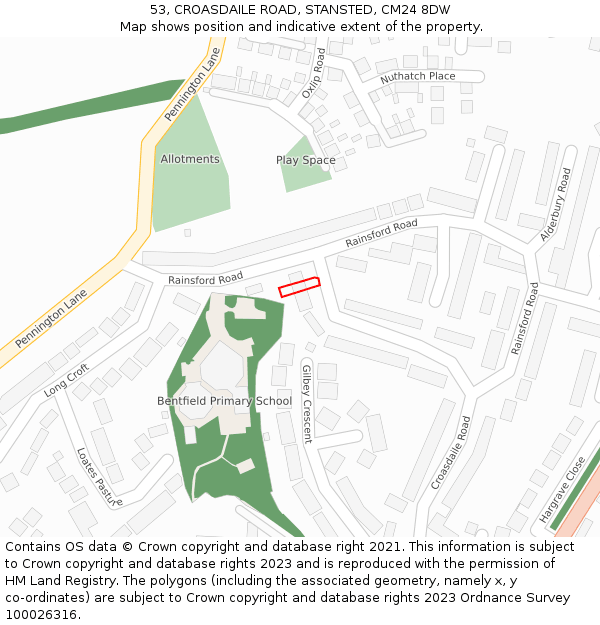 53, CROASDAILE ROAD, STANSTED, CM24 8DW: Location map and indicative extent of plot