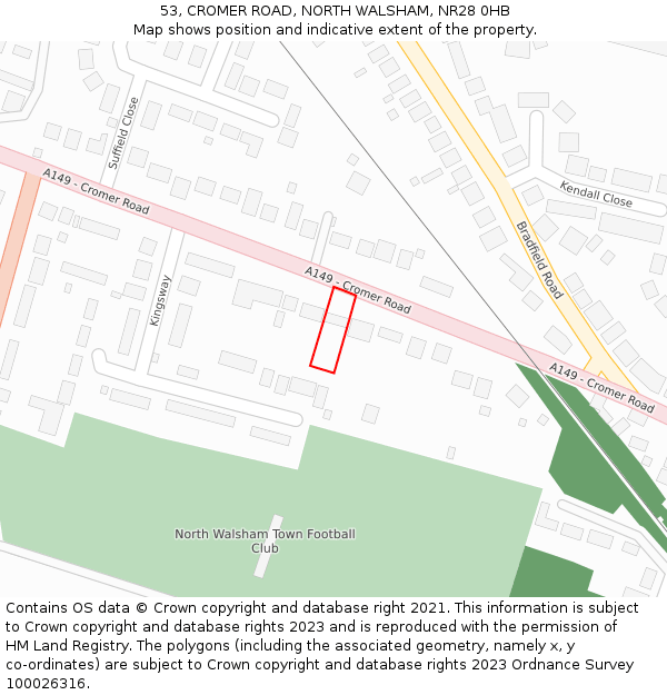 53, CROMER ROAD, NORTH WALSHAM, NR28 0HB: Location map and indicative extent of plot