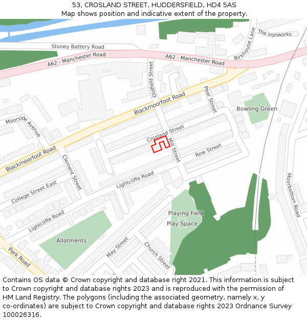 53, CROSLAND STREET, HUDDERSFIELD, HD4 5AS: Location map and indicative extent of plot