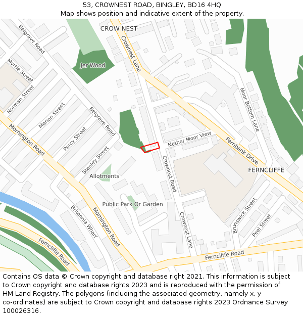 53, CROWNEST ROAD, BINGLEY, BD16 4HQ: Location map and indicative extent of plot