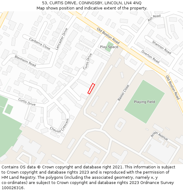 53, CURTIS DRIVE, CONINGSBY, LINCOLN, LN4 4NQ: Location map and indicative extent of plot