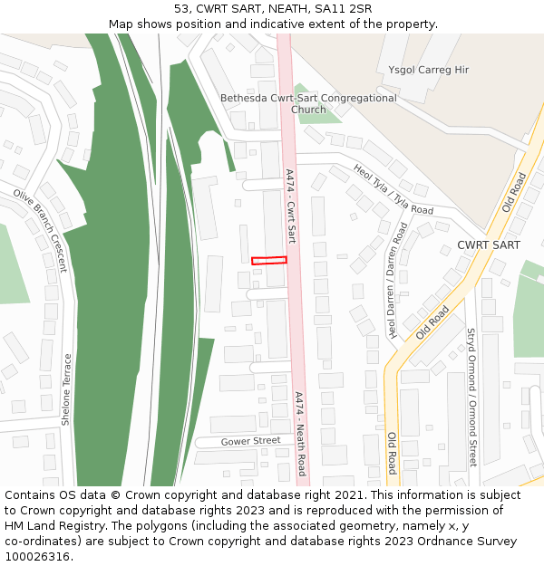 53, CWRT SART, NEATH, SA11 2SR: Location map and indicative extent of plot