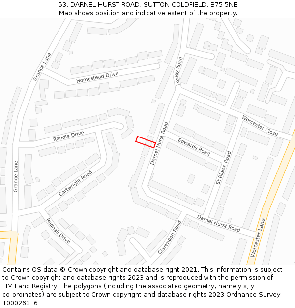 53, DARNEL HURST ROAD, SUTTON COLDFIELD, B75 5NE: Location map and indicative extent of plot