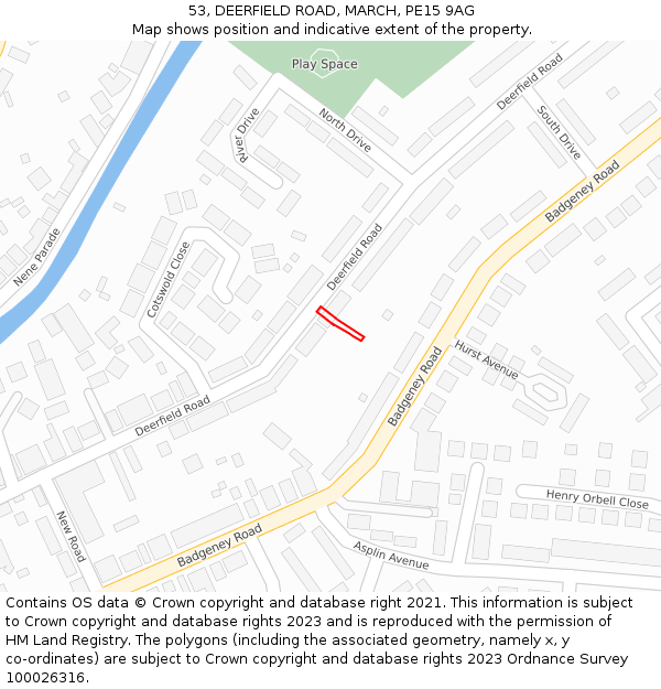 53, DEERFIELD ROAD, MARCH, PE15 9AG: Location map and indicative extent of plot
