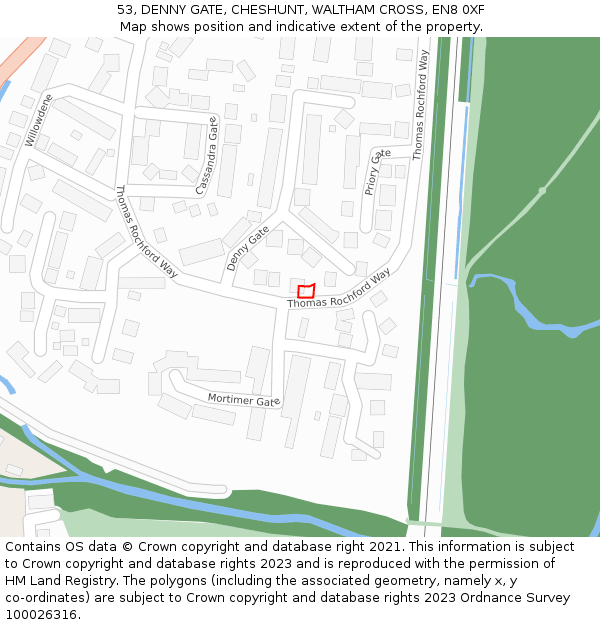 53, DENNY GATE, CHESHUNT, WALTHAM CROSS, EN8 0XF: Location map and indicative extent of plot