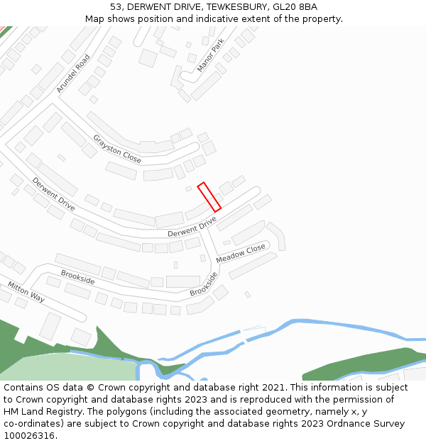 53, DERWENT DRIVE, TEWKESBURY, GL20 8BA: Location map and indicative extent of plot