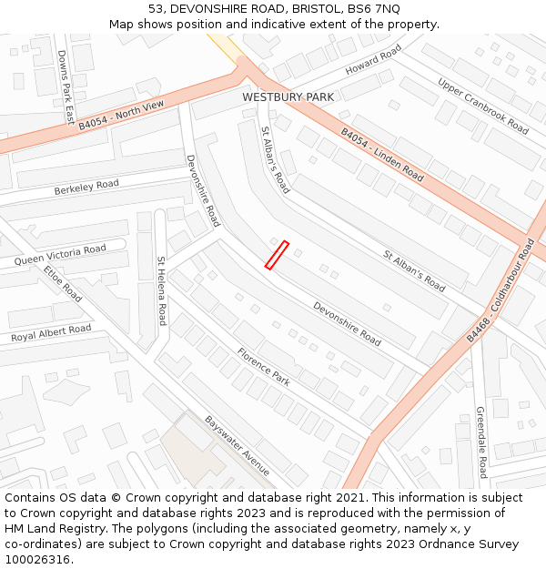 53, DEVONSHIRE ROAD, BRISTOL, BS6 7NQ: Location map and indicative extent of plot
