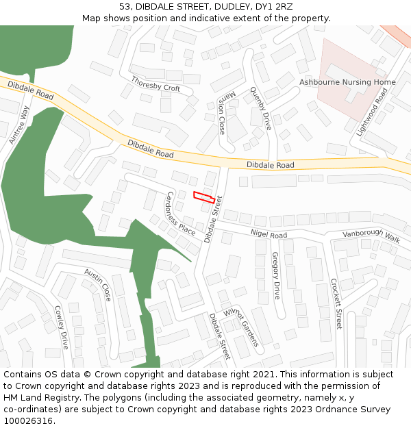 53, DIBDALE STREET, DUDLEY, DY1 2RZ: Location map and indicative extent of plot