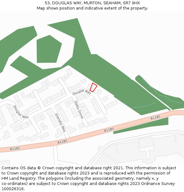 53, DOUGLAS WAY, MURTON, SEAHAM, SR7 9HX: Location map and indicative extent of plot