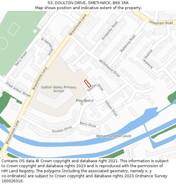 53, DOULTON DRIVE, SMETHWICK, B66 1RA: Location map and indicative extent of plot