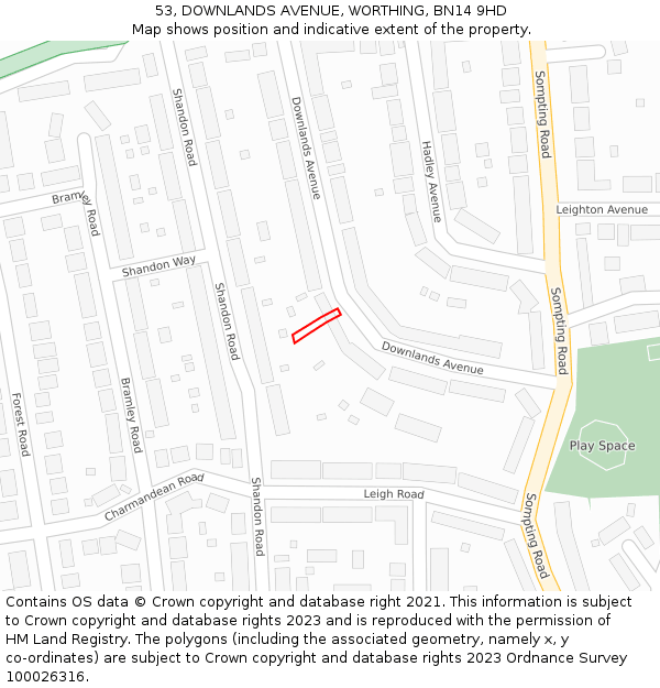 53, DOWNLANDS AVENUE, WORTHING, BN14 9HD: Location map and indicative extent of plot