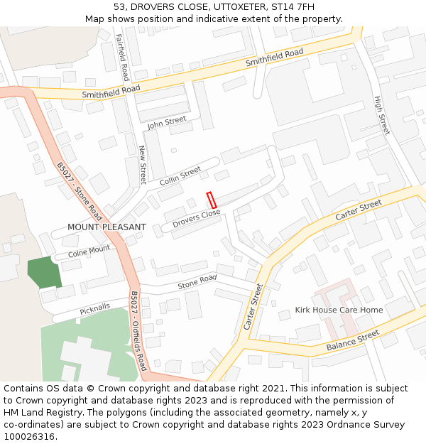 53, DROVERS CLOSE, UTTOXETER, ST14 7FH: Location map and indicative extent of plot