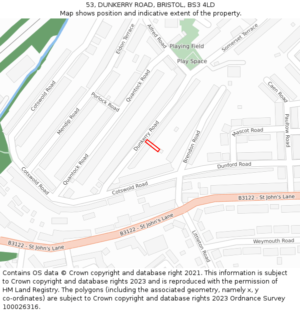 53, DUNKERRY ROAD, BRISTOL, BS3 4LD: Location map and indicative extent of plot