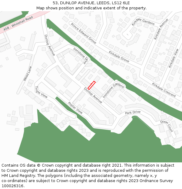 53, DUNLOP AVENUE, LEEDS, LS12 6LE: Location map and indicative extent of plot