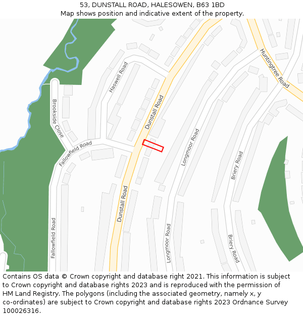 53, DUNSTALL ROAD, HALESOWEN, B63 1BD: Location map and indicative extent of plot
