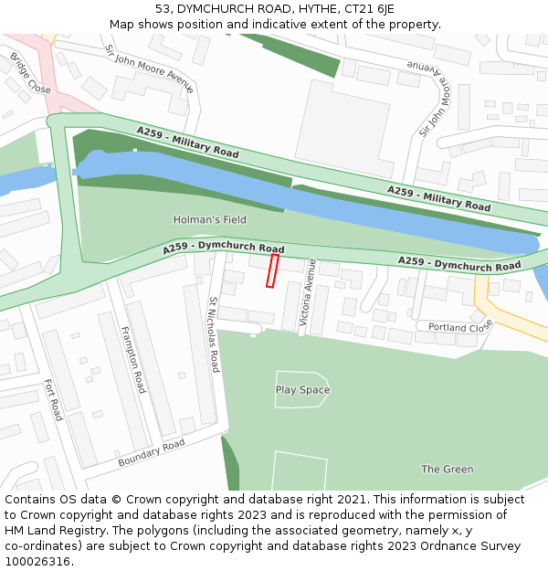 53, DYMCHURCH ROAD, HYTHE, CT21 6JE: Location map and indicative extent of plot