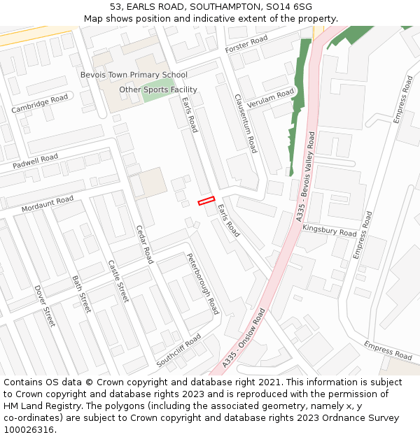 53, EARLS ROAD, SOUTHAMPTON, SO14 6SG: Location map and indicative extent of plot