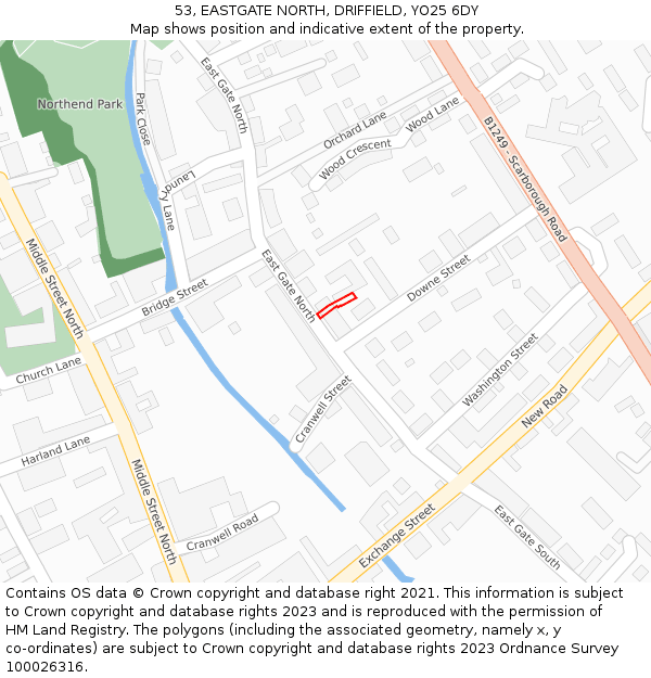 53, EASTGATE NORTH, DRIFFIELD, YO25 6DY: Location map and indicative extent of plot