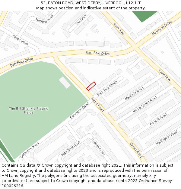 53, EATON ROAD, WEST DERBY, LIVERPOOL, L12 1LT: Location map and indicative extent of plot