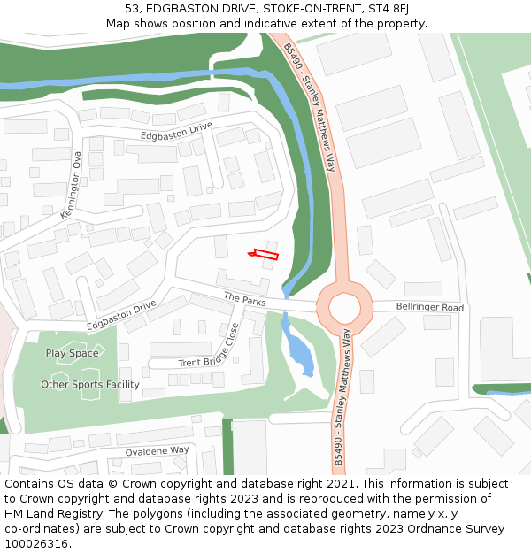 53, EDGBASTON DRIVE, STOKE-ON-TRENT, ST4 8FJ: Location map and indicative extent of plot