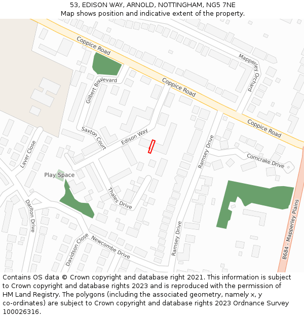 53, EDISON WAY, ARNOLD, NOTTINGHAM, NG5 7NE: Location map and indicative extent of plot