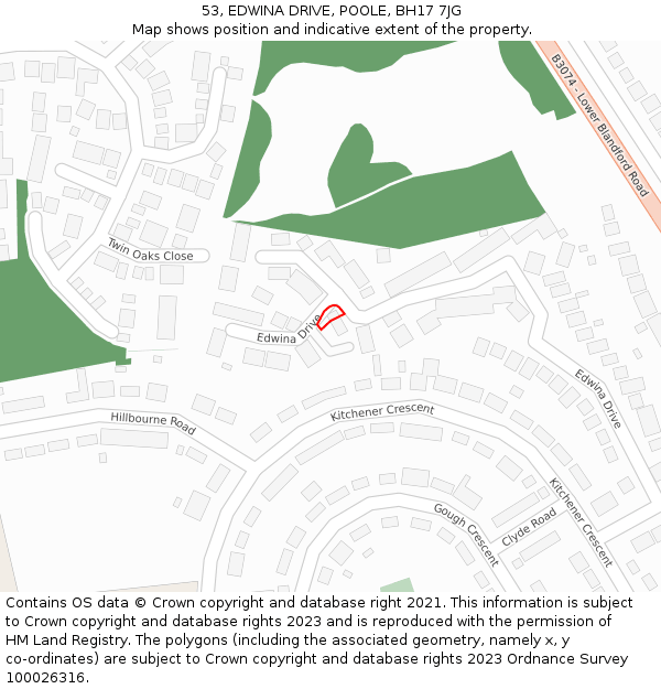 53, EDWINA DRIVE, POOLE, BH17 7JG: Location map and indicative extent of plot