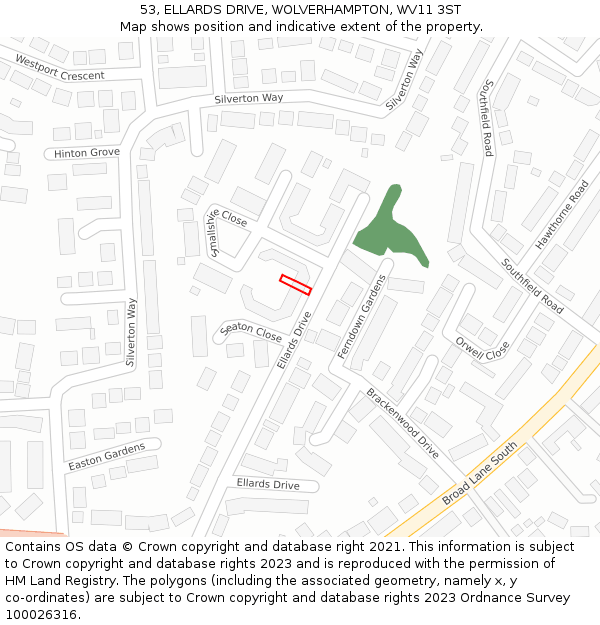 53, ELLARDS DRIVE, WOLVERHAMPTON, WV11 3ST: Location map and indicative extent of plot