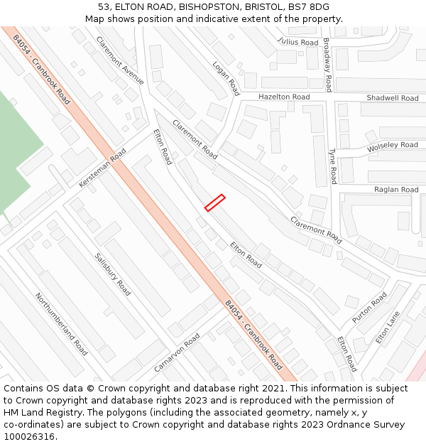 53, ELTON ROAD, BISHOPSTON, BRISTOL, BS7 8DG: Location map and indicative extent of plot