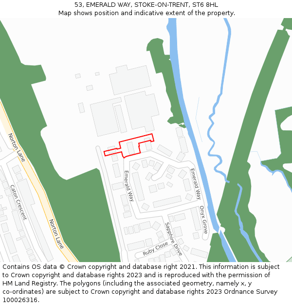 53, EMERALD WAY, STOKE-ON-TRENT, ST6 8HL: Location map and indicative extent of plot