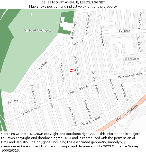 53, ESTCOURT AVENUE, LEEDS, LS6 3ET: Location map and indicative extent of plot